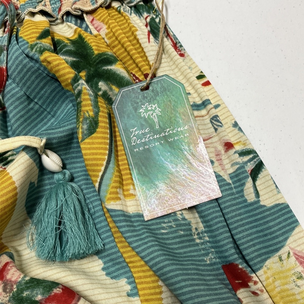 True Destination Pants Tropical Island Print Smocked Waist Wide Leg Size S Beach - Picture 11 of 16
